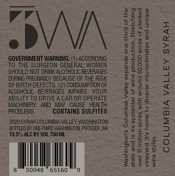 1/3 WA 2020 Syrah Columbia Valley, Washington - Image 3