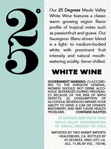 25 Degrees 2020 White Blend Maule Valley DO, Chile - Image 3