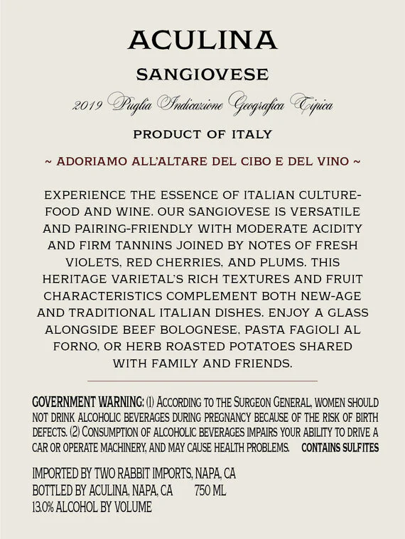 Aculina 2019 Sangiovese Puglia IGT, Italy - Image 3