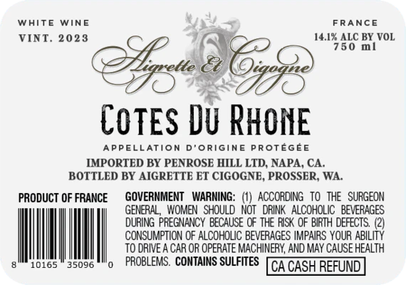 Aigrette et Cigogne 2023 White Blend Côtes du Rhône, France - Image 3