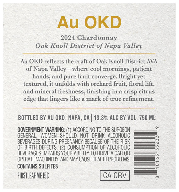 Au O.K.D 2024 Chardonnay Oak Knoll District, Napa Valley - Image 3