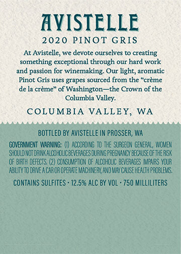 Avistelle 2020 Pinot Gris Columbia Valley, Washington - Image 3