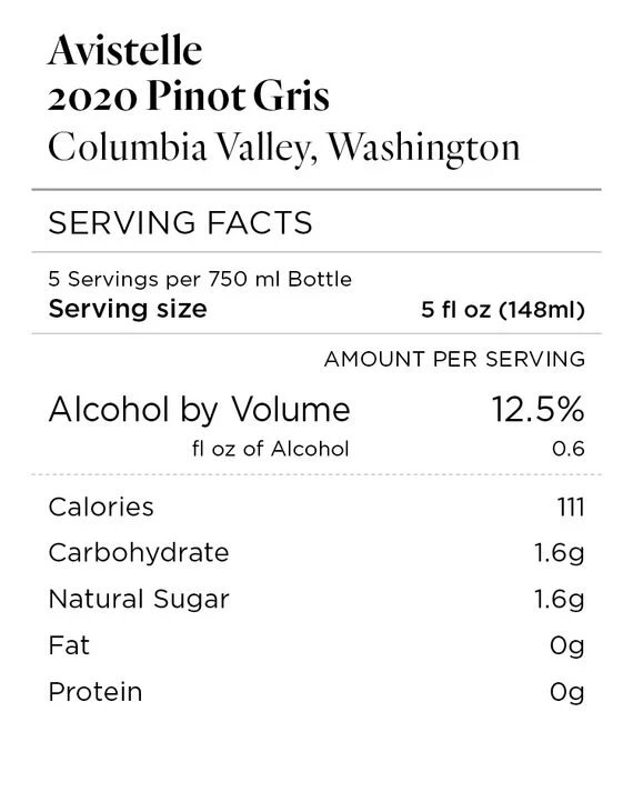 Avistelle 2020 Pinot Gris Columbia Valley, Washington - Image 4