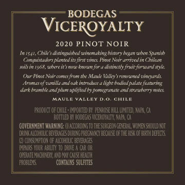 Bodegas Viceroyalty 2020 Pinot Noir Maule Valley DO, Chile - Image 4