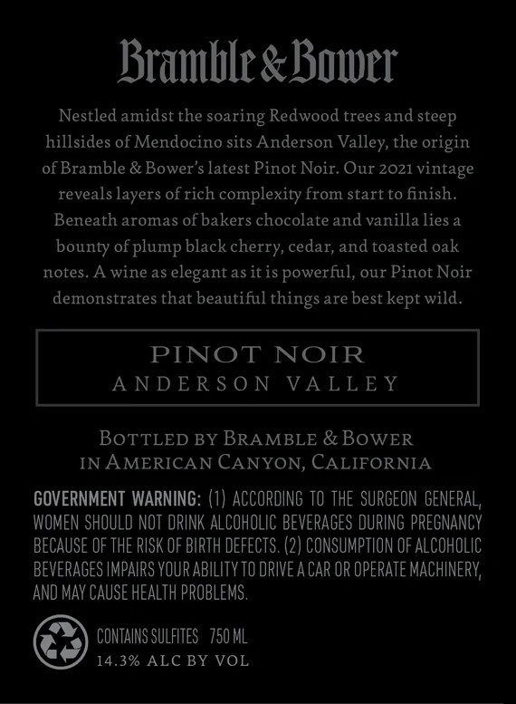 Bramble & Bower 2021 Pinot Noir Anderson Valley, California - Image 3