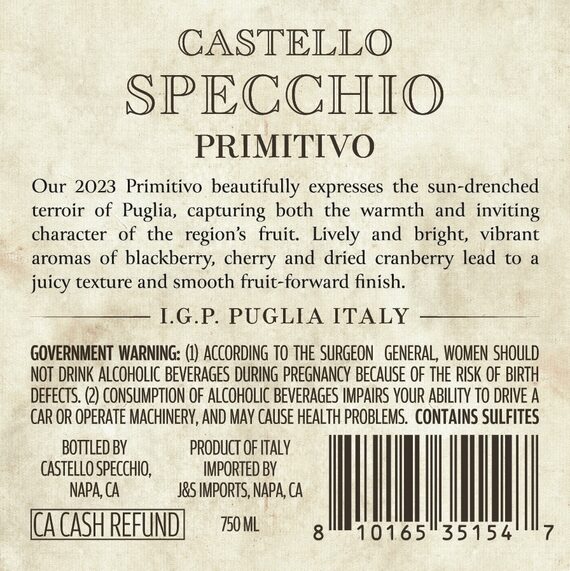Castello Specchio 2023 Primitivo Puglia IGP, Italy - Image 3