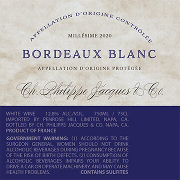 Ch. Philippe Jacques & Co. 2020 Bordeaux Blanc Bordeaux AOP, France - Image 3