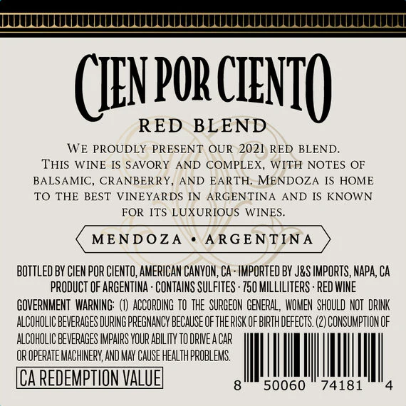 Cien por Ciento 2021 Red Blend Mendoza, Argentina - Image 3
