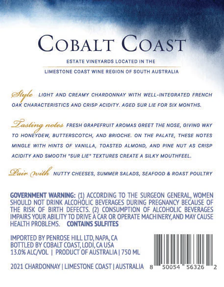 Cobalt Coast 2021 Chardonnay Limestone Coast, Australia - Image 3