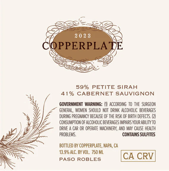 Copperplate 2023 Petite Sirah - Cabernet Sauvignon Paso Robles, California - Image 3