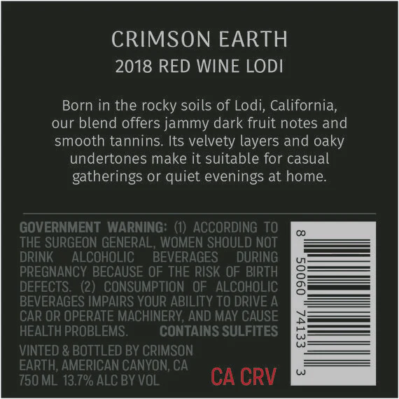 Crimson Earth 2018 Red Blend Lodi, California - Image 3