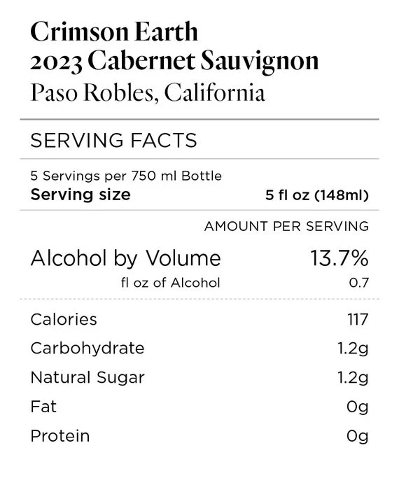 Crimson Earth 2023 Cabernet Sauvignon Paso Robles, California - Image 5