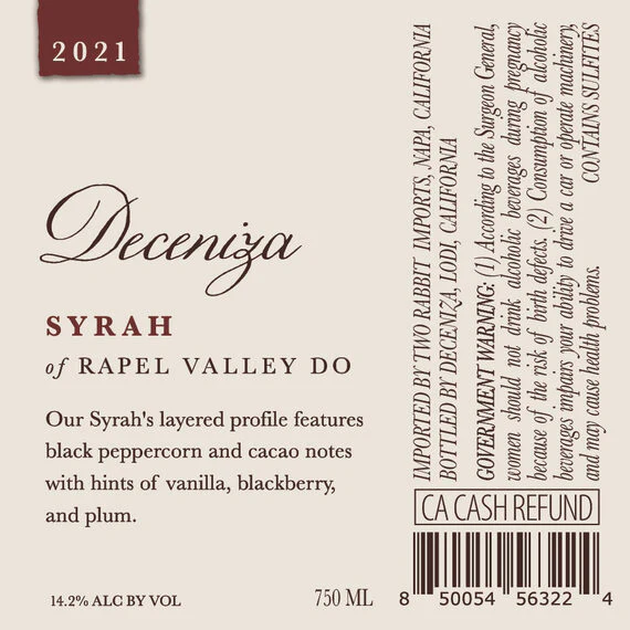 Deceniza 2021 Syrah Rapel Valley DO, Chile - Image 3