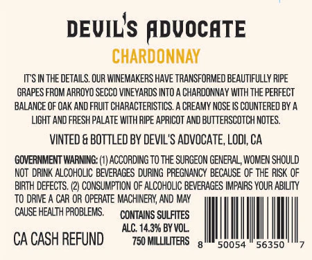 Devil's Advocate 2020 Chardonnay Arroyo Seco, California - Image 3