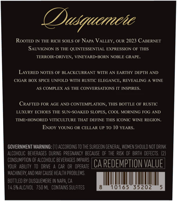 Dusquemere 2023 Cabernet Sauvignon Napa Valley, California - Image 3