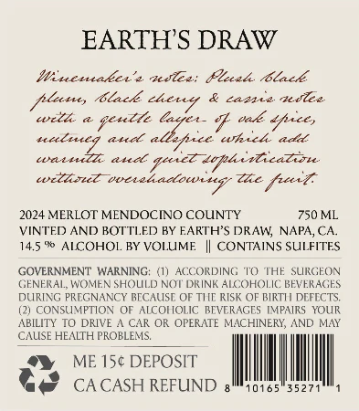 Earth's Draw 2024 Merlot Mendocino County, California - Image 3