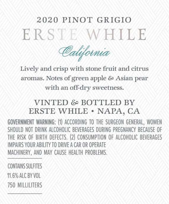 Erste While 2020 Pinot Grigio California - Image 6