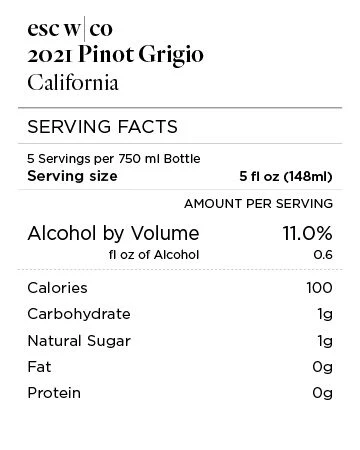 esc w|co 2021 Pinot Grigio, California - Image 4