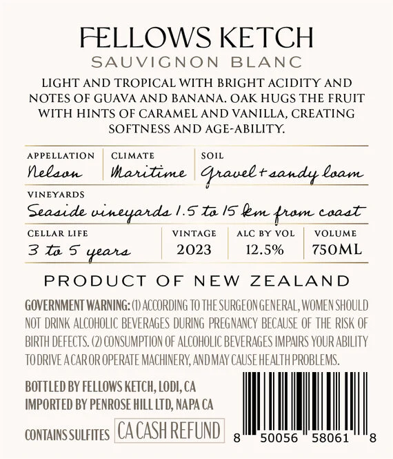 Fellows Ketch 2023 Sauvignon Blanc Nelson, New Zealand - Image 3