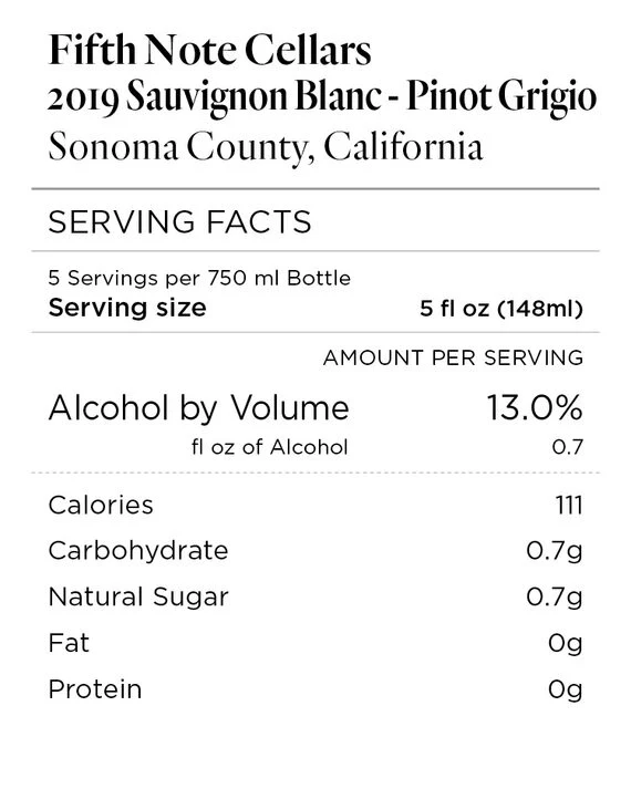 Fifth Note Cellars 2019 Sauvignon Blanc – Pinot Grigio Sonoma County, California - Image 4