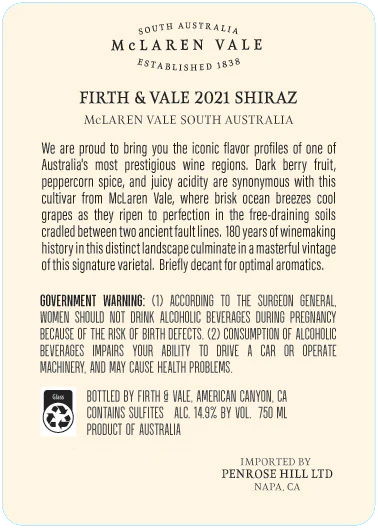 Firth & Vale 2021 Shiraz McLaren Vale, Australia - Image 3