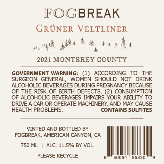 FogBreak 2021 Grüner Veltliner Monterey County, California - Image 3