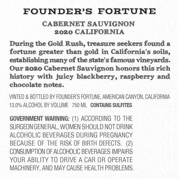 Founder's Fortune 2020 Cabernet Sauvignon California - Image 3