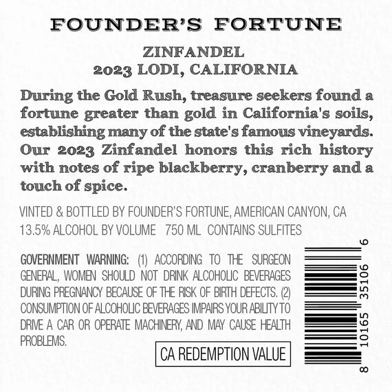 Founder's Fortune 2023 Zinfandel Lodi, California - Image 3