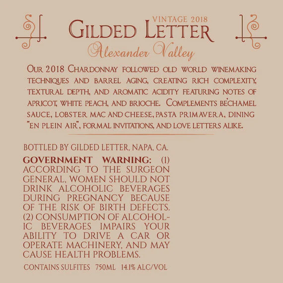Gilded Letter 2018 Chardonnay Alexander Valley, California - Image 6