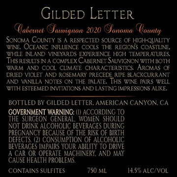 Gilded Letter 2020 Cabernet Sauvignon Sonoma County, California - Image 4