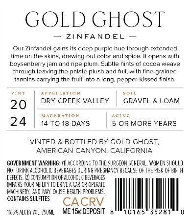 Gold Ghost 2024 Zinfandel Dry Creek Valley - Image 3