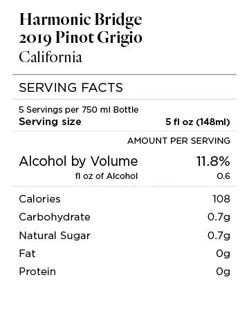 Harmonic Bridge 2019 Pinot Grigio, California - Image 4