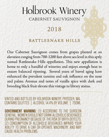 Holbrook Winery 2018 Cabernet Sauvignon Rattlesnake Hills, Washington - Image 4