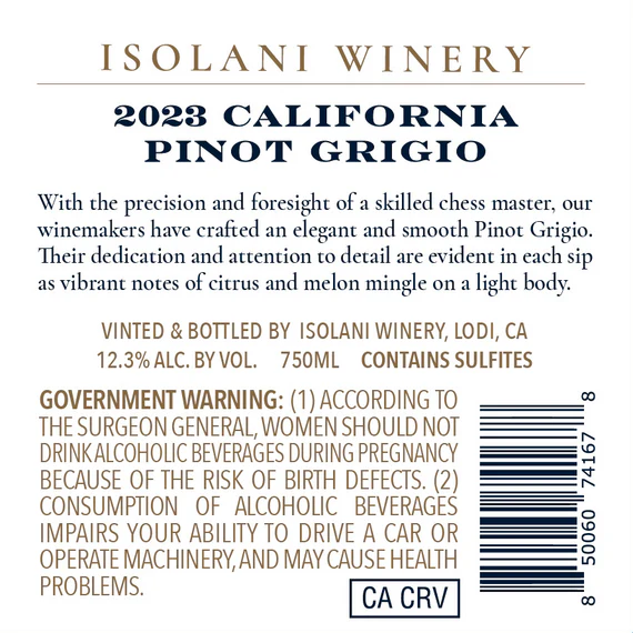 Isolani Winery 2023 Pinot Grigio, California - Image 3