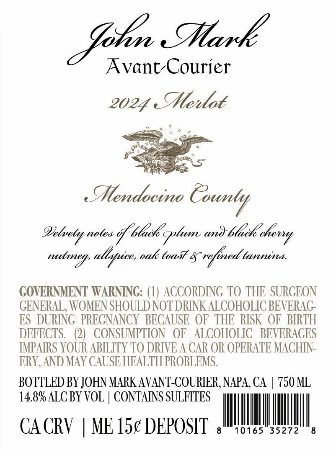John Mark Avant-Courier 2024 Merlot Mendocino County, California - Image 3