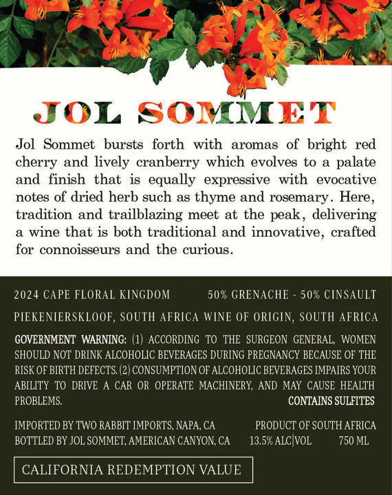 Jol Sommet 2024 Cinsault - Grenache Blend Piekenierskloof, South Africa - Image 3