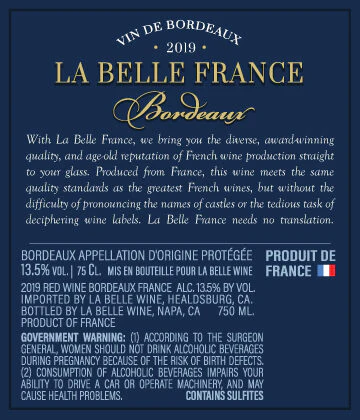 La Belle France 2019 Bordeaux Rouge Bordeaux AOP, France - Image 3