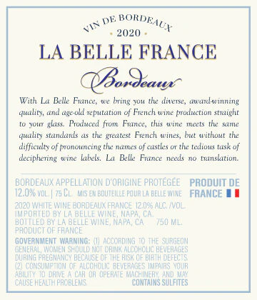 La Belle France 2020 Bordeaux Blanc Bordeaux AOP, France - Image 3