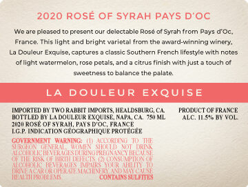 La Douleur Exquise 2020 Rosé of Syrah Pays d'Oc IGP, France - Image 3
