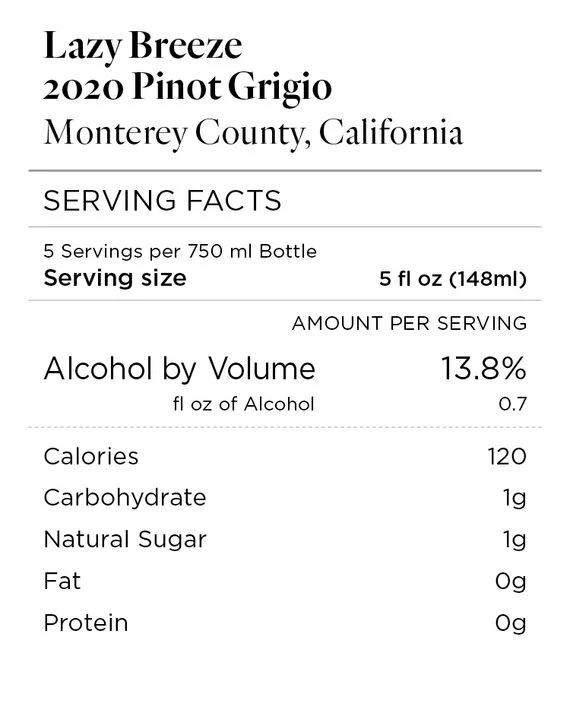 Lazy Breeze 2020 Pinot Grigio Monterey County, California - Image 4