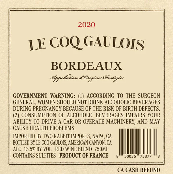 Le Coq Gaulois 2020 Bordeaux Rouge Bordeaux AOP, France - Image 3