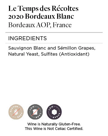 Le Temps des Récoltes 2020 Bordeaux Blanc Bordeaux AOP, France - Image 6