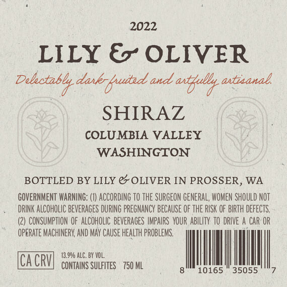 Lily & Oliver 2022 Shiraz Columbia Valley, Washington - Image 3