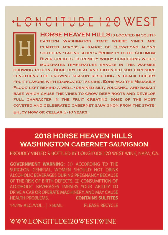 Longitude 120 West 2018 Cabernet Sauvignon Horse Heaven Hills, Washington - Image 7