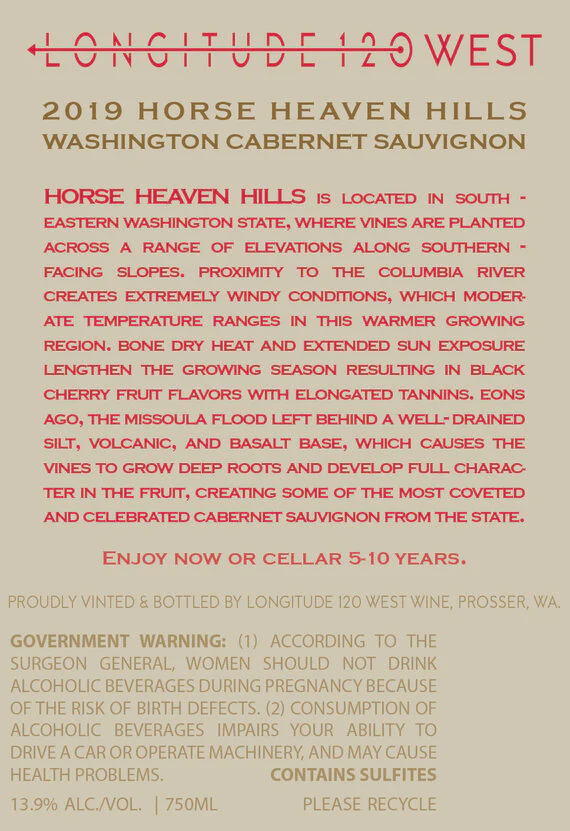 Longitude 120 West 2019 Cabernet Sauvignon Horse Heaven Hills, Washington - Image 7