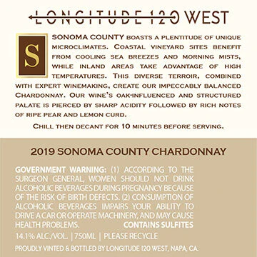 Longitude 120 West 2019 Chardonnay Sonoma County, California - Image 4