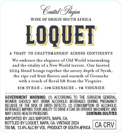 Loquet 2024 Rhône-style Red Wine Syrah-Grenache-Viognier Coastal Region, South Africa - Image 3