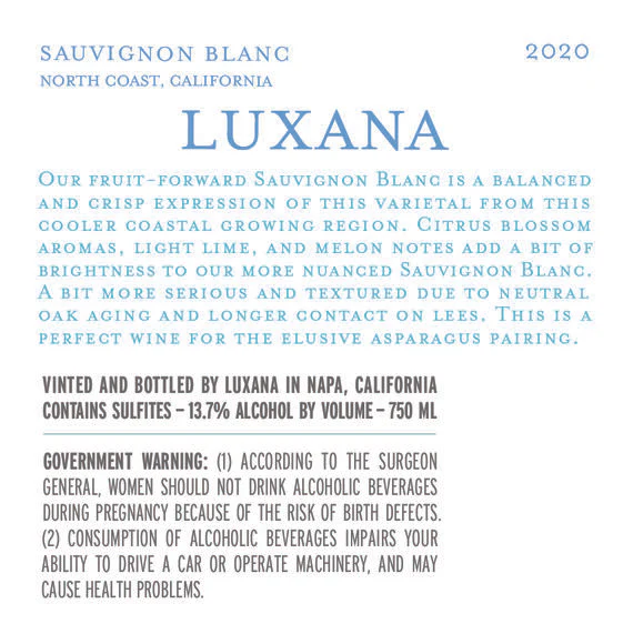 Luxana 2020 Sauvignon Blanc North Coast, California - Image 6