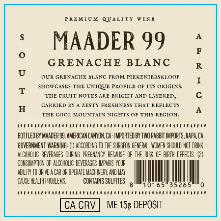 Maader 99 2025 Grenache Blanc Piekenierskloof - Image 3