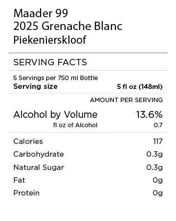 Maader 99 2025 Grenache Blanc Piekenierskloof - Image 4
